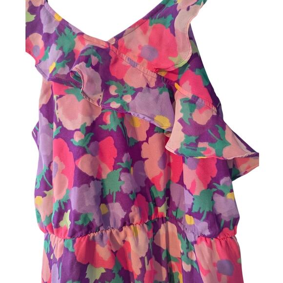 THE CHILDREN'S PLACE XXL16 Purple Pink Abstract Spring Floral Ruffle Dress - Picture 3 of 8